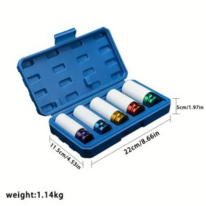 TEMU 5개 휠 보호 임팩트 소켓 세트, 1/2인치 육각 너트 소켓, 충돌 방지 보호 슬리브 포함, 78mm 미터법 15 17 19 21 22mm 소켓, 색상 코드, 이상적인 선물, 사용하기 쉬움