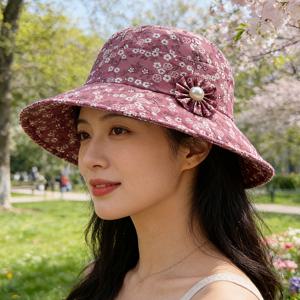 TEMU 여성용 야외 캐주얼 햇으며 우아한 꽃무늬 프린트와 넓은 챙의 버킷햇. 봄과 여름을 위한 가볍고 통기성 좋은 제품, 해변, 공원, 여행에 적합. 패셔너블함과 다양한 캐주얼 상황에 적응 가능. 여섯 가지 색상 제공