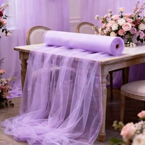 TEMU 1롤(20미터) 라이트 퍼플 튤 원단, 웨딩 장식, 생일 파티, 무대 배경용 - DIY 테이블 센터피스, 의자 리본, 도어 행잉용 사전 절단 시스루 드레이핑 공예 리본 - 웨딩 아치 & 축하 장식