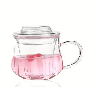 TEMU 350ml/11.83oz 유리 차컵 1개입 (인퓨저 및 뚜껑 포함), 고 붕규산 유리 재질로 제작되어 잎차, 꽃차, 티백에 적합