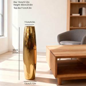 TEMU 유럽 스타일 라이트 럭셔리 60cm 세라믹 플로어 화병 전기 도금 은색/금색 홈 장식 거실 모던 하이엔드 분위기 TV 캐비닛 드라이 플라워 인조 꽃 아트 집들이 선물