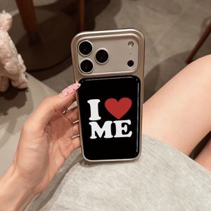 TEMU 휴대폰 케이스 - 에폭시 레진 하이드로겔 전기 도금 스타일리시 하이엔드 충격 방지 소프트 케이스 휴대폰 보호 커버 아이폰17Promax/16Pro/15Plus/14/13 레드 앤 블랙 아이 러브 미 패턴에 적합