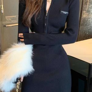 TEMU 하프 터틀넥 지퍼 디자인 스웨터 원피스 가을 겨울 로열 시스터 하이엔드 속옷 하의 스커트