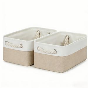 TEMU 보관 바구니 2개, 빨래 바구니, 짐 수납 용기, 가정용 옷, 책용 수납 상자, 손잡이가 있는 직사각형 접이식 수납 바구니, 캐비닛, 거실, 주방, 욕실, 침실용, 세탁 바구니