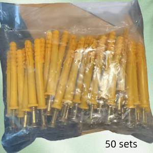 TEMU 확장 플러그 50개 + 나사 50개, 6x60 노란색 고등어 플라스틱 확장 나사 세트, 셀프 태핑 나사가 있는 확장 튜브, 가정 정비용 필수품