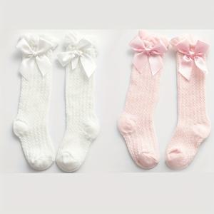TEMU 신생아용 긴 양말 2켤레, 모기 방지 및 자유로운 착용감, 여름용 얇은 공주님 귀여운 아기 양말