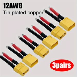 TEMU 3쌍 XT60 커넥터 남녀 플러그 코드, 12AWG 연장 케이블 50mm RC 자동차, 비행기, 보트용 - 배터리 부품 교체, 배터리 미포함