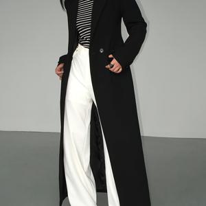 TEMU 단색 긴기장 칼라 포켓 코트
