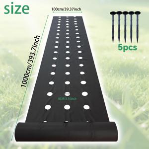 TEMU 블랙 1m X 10m (39.37x393.7인치) 천공 부직포 잡초 차단막 | 통기성 및 투수성 정원용 천 | 내구성 있는 농업용 멀칭 필름, 야채/과일 정원, 감자 및 토마토 재배용 5개/15개 지면 못 세트 포함