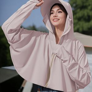 TEMU 여성용 엘레강스 Y자켓, 봄/여름 아웃도어 사이클링, 등산, 캐주얼 휴가용 챙 넓은 단색 루즈핏 오픈프론트 선 케이프 숄 코트