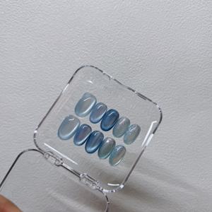 TEMU 10개입 짧은 타원형 프레스온 네일 봄 여름 바다 해변 아이시 블루 5가지 색상 고양이 눈 봄 네일 아트 순수 핸드메이드 콜드 패션 그라데이션 브레이크된 고양이 눈 데일리 쉬운 착용 네일 (도구 키트 포함)