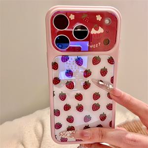 TEMU 휴대폰 케이스 - 스타일리시한 딸기 과일 광택 휴대폰 케이스, 아이폰 17Promax 17Pro 17 16 15 Pro Max 케이스 호환, 충격 방지 후면 커버