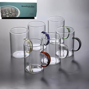 TEMU 6개입 고탄소 유리 컵, 내열 유리 컵, 브런치 컵, 우유 컵, 머그컵, 용량 300ml/400ml/500ml 6가지 색상, 두꺼운 유리 컵 1세트