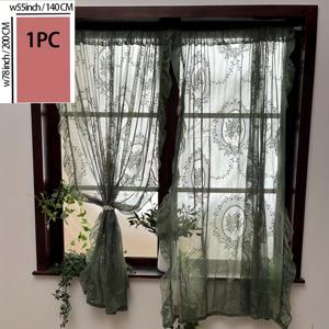 TEMU 프렌치 컨트리 사이드 스타일 그린 로맨틱 레이스 시스루 커튼 1개, 폴대 주머니형 창문용, 거실 발코니 파티션 커튼, 다이닝룸 주방 욕실 현관문용, 홈
