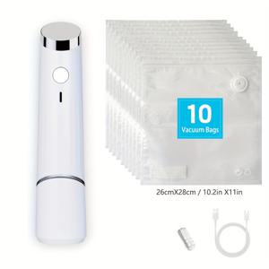 TEMU 1 세트 휴대용 전기 스마트 진공 포장기, 식품 보관 진공 백 포함, USB 충전식 미니 전기 에어 펌프 진공 기계 (진공 지퍼 식품 백용), 다양한 물품의 진공 포장 및 보존에 적합, 고출력 80Kpa 흡입력