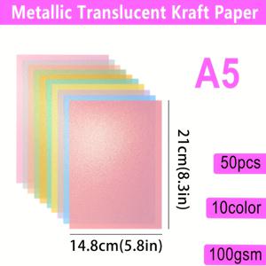 TEMU 30-50개 메탈릭 광택 반투명 파치먼트, A4 또는 A5 사이즈, 100g/제곱미터, 10가지 색상 혼합, 레이저 잉크젯 인쇄용, 초대장 봉투 및 결혼식 트레이싱, 선물 포장, 책 제본 분야의 수작업 핸드데픽에 적합
