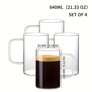 TEMU 2개/4개입. 640ML 대용량 유리 커피 & 티 컵, 손잡이 달린 투명 유리 커피 머그, 내열 드링킹 머그, 대형 유리 컵. 주방 식사, 사무실 및 캠핑에 적합. 커피, 카푸치노에 완벽.