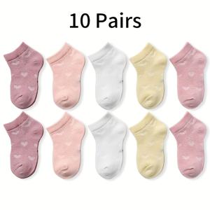 TEMU MIANZHI 아동용 양말 5/10켤레, 단색 심플 하트 메쉬 통기성 중목 양말, 남녀공용, 일본 스타일 트렌디, 데일리 캐주얼웨어용