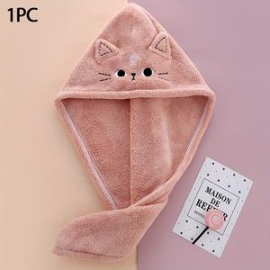 TEMU 1개 귀여운 고양이 여성용 속건성 헤어 타월 캡 - 흡수성, 부드러운 폴리에스터 목욕 액세서리, 긴 곱슬머리용, 무향, 다양한 색상 (베이지, 핑크, 라이트 그레이) 제공, 목욕 타월