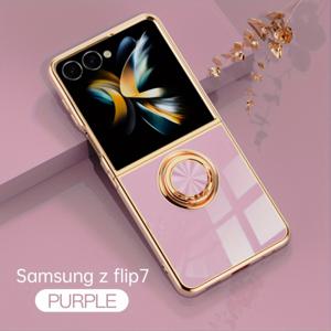 TEMU 휴대폰 케이스 - 6D 단색 마그네틱 차량 거치 링, 삼성 Z Flip 7 호환, 낙하 방지 풀 커버 보호 케이스