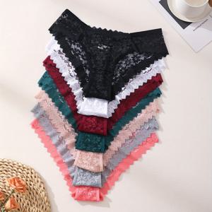 TEMU 여성용 플러스 사이즈 섹시 로우라이즈 시스루 레이스 속옷 7pcs - 반투명 홀아웃 힙스터 브리프, 로우라이더 팬티라인 커버리지 란제리 (수세미 사용 가능, 민감성 피부용)