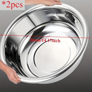 TEMU 대형 스테인리스 스틸 볼 및 세면대 1-2개, 36Cm/14Inch, 두꺼운 세면대, 야채 세척용 초대형 주방 원형 세면대, 얼굴 세척 및 세탁용 가정용 세면대