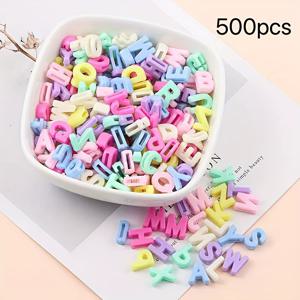 TEMU 500개 컬러풀 속이 빈 레터 구슬, 끈 꿰기 및 수제 코드 목걸이 열쇠고리 제작용, 장식 패치용 루즈 비즈, DIY 패션 주얼리 액세서리, 아크릴 비즈