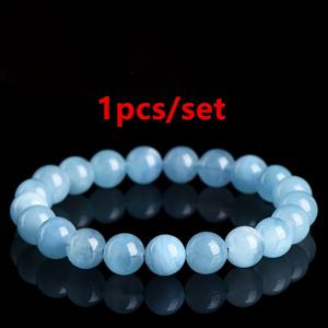 TEMU 1개 8mm 천연 아쿠아마린 칼세도니 라운드 비즈 팔찌 아쿠아마린 칼세도니 천연 싱글 원형 팔찌 커플 패션 데일리 착용 가능