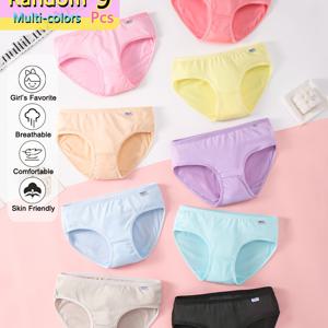 TEMU 십대 여아용 삼각 속옷 9개 세트, 캔디 컬러 랜덤 구성 속옷, 장난스러운 디자인의 십대 데일리 언더숏 패션웨어