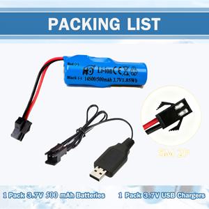 TEMU HO 3.7V 500mAh 리튬 이온 배터리 (SM-2P 플러그 포함), E35, DE38, DE40, DE50, DE55, TB202, TM141 RC 리모컨 자동차 및 양면 스턴트 차량과 호환, 14500 시리즈 배터리