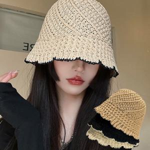 TEMU 물결라인 라탄 벙거지 봄 여름 버킷햇 여성 모자 왕골모자