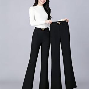 TEMU 세련되고 패셔너블한, 나이를 줄이는, 엄마룩, 여름 프로페셔널, 중년 여성용 정장 바지, 다용도, 단색, 캐주얼, 여성용 플레어 팬츠
