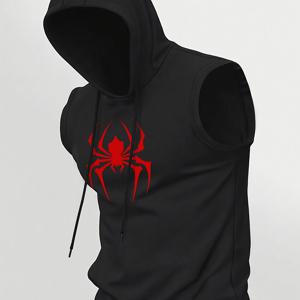 TEMU 남성용 캐주얼 민소매 조끼, 블랙 후드 드로스트링 조끼, 레귤러 핏, 패셔너블 트렌디 프린트 디자인, 기하학 패턴, 빠른 건조 스포츠 조끼, 세탁기 사용 가능, 드라이클리닝 불가
