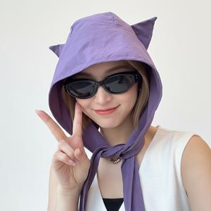 TEMU 마녀 같은 작은 악마 스트랩 썬햇, 속건성 자외선 차단 귀 보호 머리띠 모자, 귀여운 고양이 귀 얼굴 디자인, 여성용 신기한 썬햇