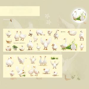 TEMU 1롤 2M 폭 PET 투명 테이프 (6Cm), 귀여운 수채화 동물 스티커 롤 - 고양이, 강아지, 양 & 오리 패턴 - 스크랩북, 불렛 저널링, 플래너, 미술 공예용 투명 장식 마스킹 테이프