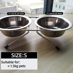TEMU 3-In-1 고양이 및 강아지 높이 조절 식기 - 스테인리스 스틸 식기 홀더, 목 보호 식기, 분리형 애완 동물 식기, 건식 및 습식 분리, 미끄럼 방지 브래킷 포함, 애완 고양이 및 강아지 급식 장치