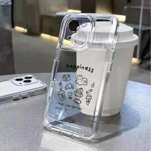 TEMU 휴대폰 케이스 - 삼성 갤럭시 S26 25 24 23 22 Utra PLUS Pro Edge FE A57 56 55 54 53 52 51 50 37 36 35 34 26 25 24 23 22 16 151413 07 06 05 03 02 S에 적합, 귀여운 손으로 그린 귀여운 라인 동물 아트 풀 보호 충격 방지 투명 폰 케이스