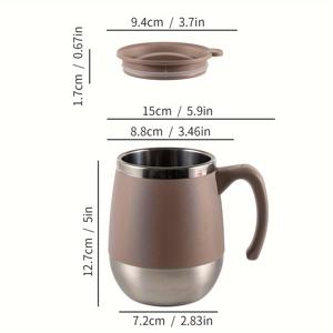 TEMU 스테인리스 스틸 드럼형 커피 컵 1개, 회전식 뚜껑 및 손잡이 포함, 500ml, 카키/블루/레드. 스테인리스 스틸 텀블러, 파손 방지 재사용 컵, 냉온 음료용, 손세척 전용, 단열 미포함. 사무실, 스포츠, 야외 활동용 및 할로윈 또는 크리스마스 선물용으로 적합