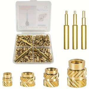 TEMU 300개 황동 열세트 나사 삽입 키트와 납땜 철 팁 - M2.5, M3, M4 사이즈 3D 프린트 플라스틱 부품용