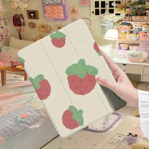 TEMU 아이패드 케이스용 귀여운 딸기 패턴 TPU, 아이패드 10.9/10.2/Air4/5/Pro11/10.2Th/12.9/9.7용 경량 접이식 디자인, 보호용 코브
