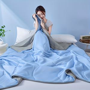 TEMU 1pc 럭셔리 초고급 부드러운 편안한 여름 냉각 담요 - 퀼팅 에어컨 담요, 다목적 여름 냉각 담요, 통기성, 습기 흡수, 냉각, 세련된 내구성, 모든 계절 사용, 기계 세탁 가능, 싱글/더블 침대, 호텔, 침실, 게스트 룸, 사무실, 소파, 여가 여행, 캠핑, 집 장식, 여름 편안함|세련된 퀼팅 담요|통기성 소재, 여름 침구