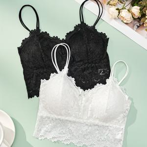 TEMU 언더와이어가 없는 세련된 레이스 브라 2벌 세트, 편안하고 통기성이 좋은 탈착식 패딩이 특징입니다. 이 여성용 란제리 세트에는 섹시한 대비되는 컬러 레이스 백리스 브라가 포함되어 있으며, 블랙 및 화이트 색상으로 제공됩니다.