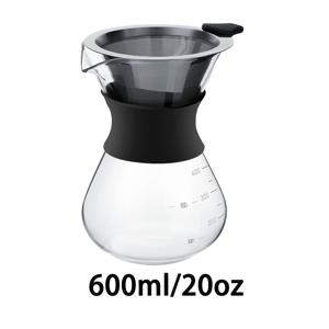 TEMU 수동 드립 커피메이커 유리 포트, 이중 스테인리스 스틸 필터 - 400ml/13oz, 600ml/20oz, 800ml/27oz 재사용 가능한 커피메이커 - 종이 필터 없이 사용 가능한 보로실리케이트 유리 카라페, 홈용