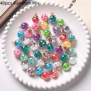 TEMU 40개/16개입 고품질 멀티컬러 하트 스팽글 참 - 16X21mm 투명 유리 볼 펜던트, 메탈릭 엔드 포함 (키체인, 귀걸이 & 헤어 장식용)