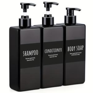 TEMU 3개입 16.9Oz (500ml) 재사용 가능한 플라스틱 펌프 디스펜서 병 (라벨 포함) - 샴푸, 컨디셔너, 바디워시용 누수 방지 사각형 여행용 디자인 - 욕실, 주방, 호텔용 리필 가능 용기