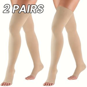 TEMU 여성 남성용 오픈토 무릎 허벅지 높이 압박 스타킹 2켤레, 통장袜, 달리기 스포츠 사이클링 헬스장용