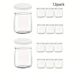 TEMU 12팩 150ml 디저트 컵, 뚜껑이 있는 투명 요거트 병 - 뚜껑 있는 요거트 병, 요거트 컵, 유리 보관 병, 튤립 모양 잼 병 (잼, 젤리, 꿀, 디저트용)