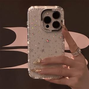 TEMU 휴대폰 케이스 - 업그레이드된 럭셔리 라인스톤 패션 폰 케이스, 투명한 반짝이는 별 쉘 낙하 방지 케이스, 아이폰 17 Pro Max 17 Air 16 15 14 Plus 13 12 11 보호 커버에 적합, 크리스마스 선물, 새해 선물, 부활절 선물, 할로윈 선물