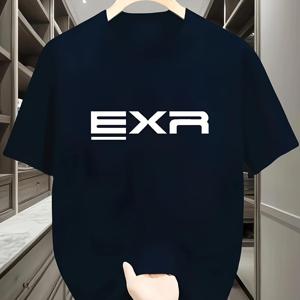 TEMU 남성 EXR 그래픽 티 - 캐주얼 & 스포티 블랙 티셔츠, 흰색 글자, 크루 넥, 반팔 - 여름 외출, 야외 활동 및 캐주얼 의상에 딱 맞습니다.