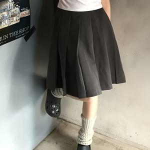 TEMU 플리츠 스커트 미디 길이 프레피 스타일 캐주얼 데일리 탄성 허리 미디 길이 스커트 단색 숏 스커트 - 워킹 디렉션